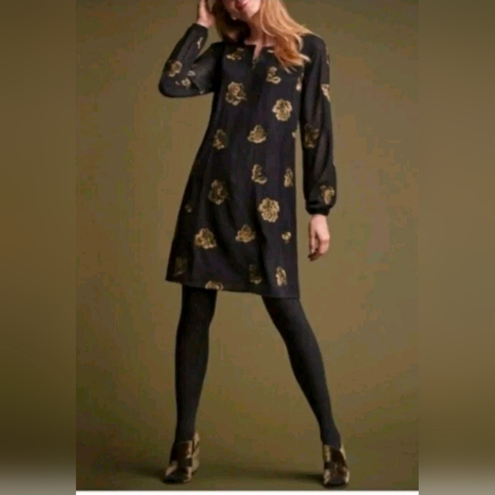 Cabi Occasion Dress Retro Floral Embroidered Swiss Dot Shift Dress Size S